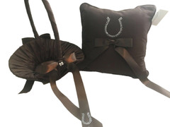 Brown Satin Western Wedding, Crystal Horseshoe Accessory 4 Piece Set