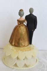 9″ & 5″ Vtg 80s Plastic 50th Anniversary Gold Bakery Crafts Wedding Cake Toppers