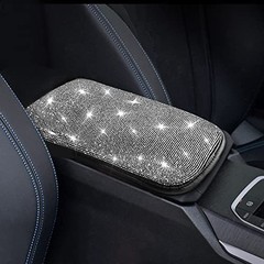 Car Armrest Cover for Women Diamond Rhinestone Bling Car Accessories Car White