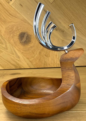 Nambe Holiday Reindeer Dish Bowl MT0887 Acacia Wood Alloy Antlers