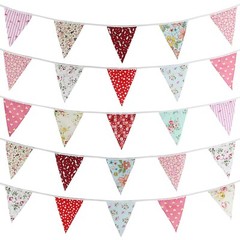 Vintage Charm 33 Ft Vintage Floral Cotton Bunting Banner with 36 Flags