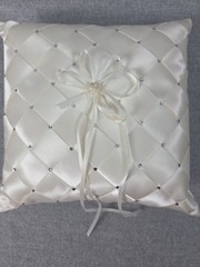 Ivory Satin Crystal Beaded Gems Wedding Ring Bearer Pillow Faux Pearl Accent