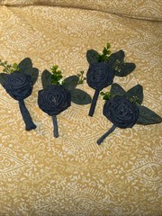 Set Of Four Denim Bridal Wedding Rose Boutonnières For Groomsmen