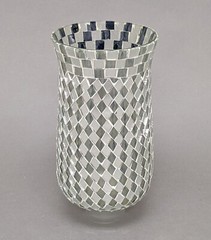 Candle Holder 4″D 10.5″Hi Set/2 Nickel Plated & Mirror Mosaic Shade FREE SHIPING