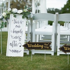 4 Pieces Wedding This Way Sign With Stake Black Golden Arrow Shaped Garden Signs