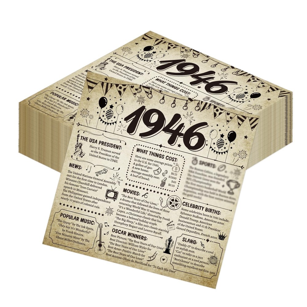 80th Birthday Disposable Paper Napkins Party Decorations, 1946 80th Vintage B…
