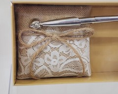 Pen & Stand Set Wedding Guestbook Burlap White Lace Rustic Farmhouse Country