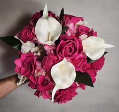 Fuchsia Rose Calla Lily Sola Wood Bridal Wedding Bouquet Accessories