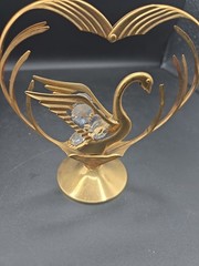 BRASS HEART SHAPED WEDDING ANNIVERSARY CAKE TOPPER WITH SWAN