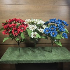 Artificial RED,WHITE,and BLUE MINI SUNFLOWER BUSHES, FLORAL CRAFT SUPPLY Set/3
