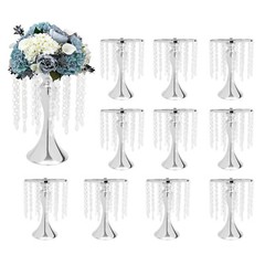 10PCS Silver Vases Wedding Centerpieces Flower Stand Table Decor w/Crystal Beads