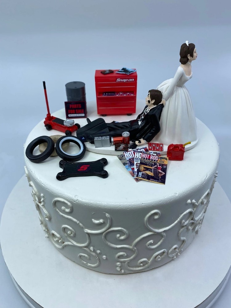 Funny Auto Mechanic Cake Topper Reception Wedding Day Bride Groom Funny