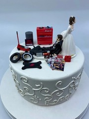 Funny Auto Mechanic Cake Topper Reception Wedding Day Bride Groom Funny
