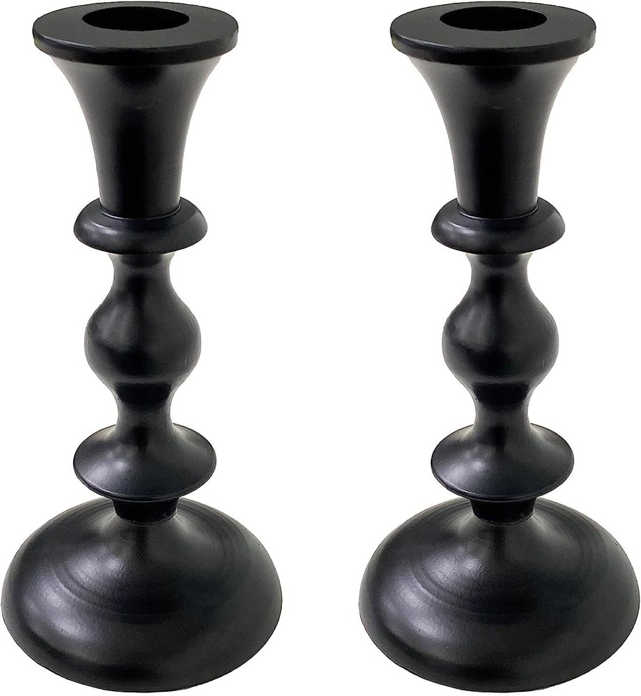 Black Candle Holders Set of 2 – Decorative Taper Candles for Matte