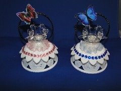 New Handmade Petite Love Birds and Bird Bath with Butterfly in Pink or Blue