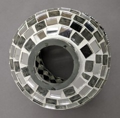 Candle Holder 5″D 10.5″Hi Set/2 Nickel Plated & Mirror Mosaic Shade FREE SHIPING