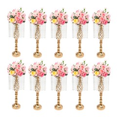 10 Pcs Wedding Crystal Flower Stand Desktop Metal Flower Vase Event Party Decor
