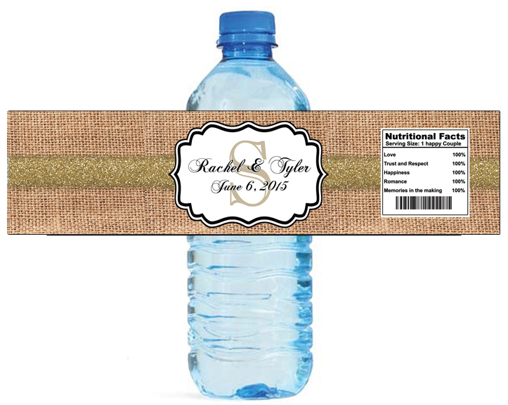 100 Burlap Gold Stripe Wedding Anniversary Engagement Party Water Bottle Labels