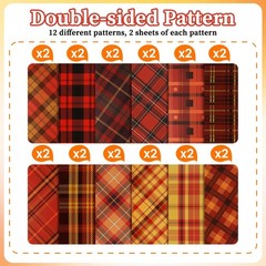 24 Sheets Plaid Pattern Paper, 12″x12″ Double-Sided Orange & Yellow 7