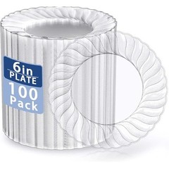 100 Pieces Clear Plastic Plates-6 Inch Plastic Dessert Plates 6 inch,100 Pack