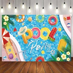 Pool Party Banner Backdrop, Pool Party Decorations, Summer Party Birthday Dec…