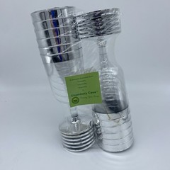 12 Plastic SILVER Rimmed CLEAR WINE GLASSES CUPS Disposable Party Home