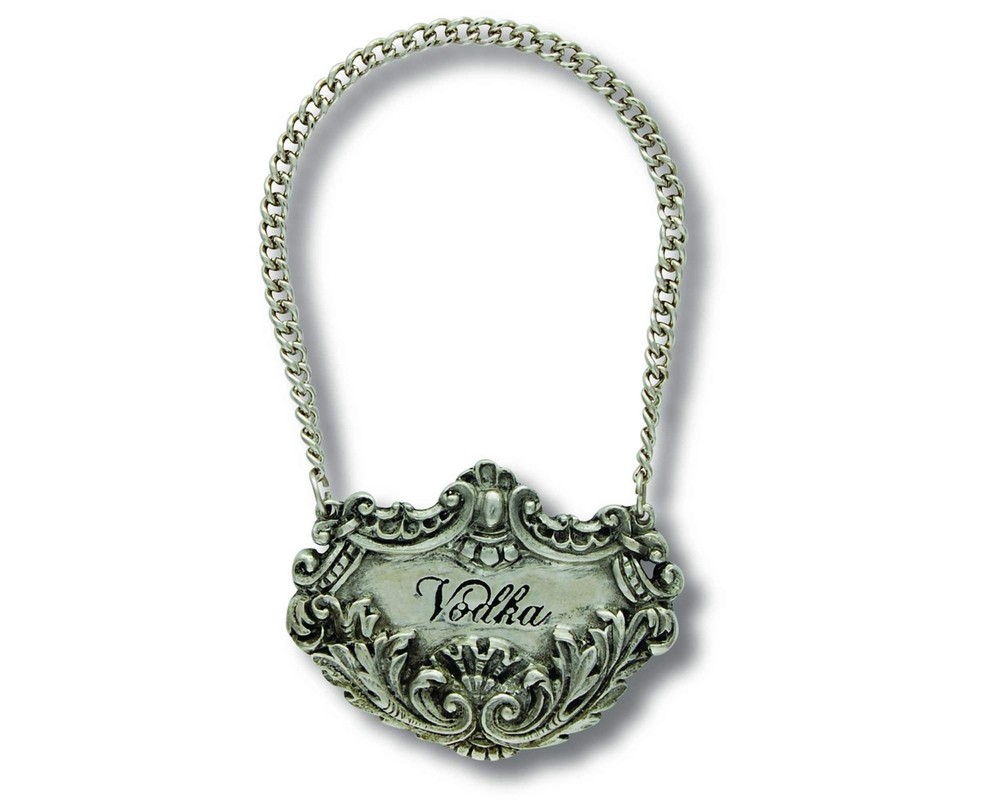 Vagabond House Medici Pewter Vodka Decanter Tag/Liquor – Detail