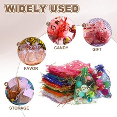 100 Pcs 4×6 Inch Sheer Heart Printed Organza Bags with Drawstring, Green