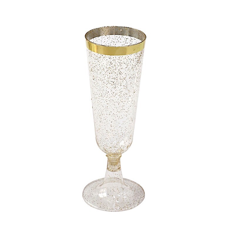 12 Clear 6 oz Glittered Plastic Flutes Champagne Glasses Silver Rim Party Events
