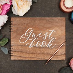 Paper Junkie Rustic Wooden Guest Book for Party – 112 Pages, 11.25 x Brown