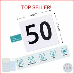 Toncoo 50Pcs Table Numbers 1-50, 3.7×4 Inch Plastic Table Numbers, Double Sided