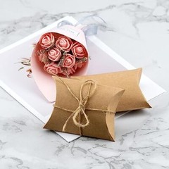 50Pcs Small Kraft Paper Pillow Gift Boxes w/ Twine for Jewelry Candy Party Favor