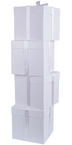 8.7″ Medium Birthday Gift Boxes with Lid and Ribbon, Square Gift Boxes 4 White