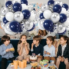 Zesliwy Navy Blue Silver Balloons Kit,50pcs 12inch 12inch, White Sliver