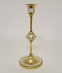 Candle Holder Brass Mother of Pearl Inlay Round 8″-9″-10″High Set of 3