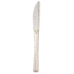 Plastic Clear Gold Glittered KNIVES Disposable TABLEWARE Party Wedding Catering