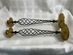 Black Twisted Wrought Iron and Solid Brass Candlesticks~Pair-Pre-owned