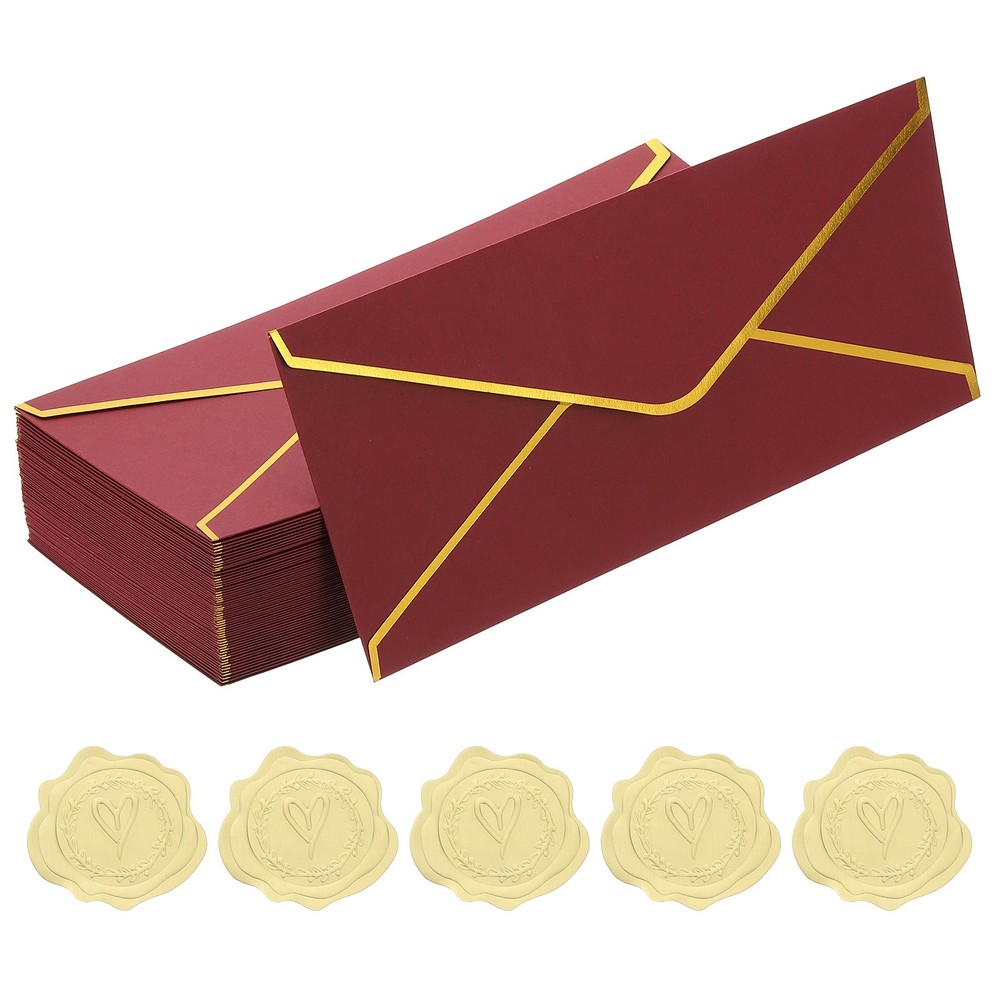 Envelope 4 1/8 x 9 1/2 inch gold edge, 50 pieces for V Flap, burgundy