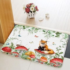 Red Mushroom Fox Bath Mat Beautiful Flower Green Eucalyptus Leaf Floral Wildf…