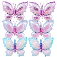 6 Pieces 39 Inches Butterfly Balloons – Large Gradient Butterflies Foil Mylar