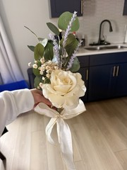 Artificial Rose Wedding bouquet/ aisle decor , Corsage & Petals — Ivory & Mauve