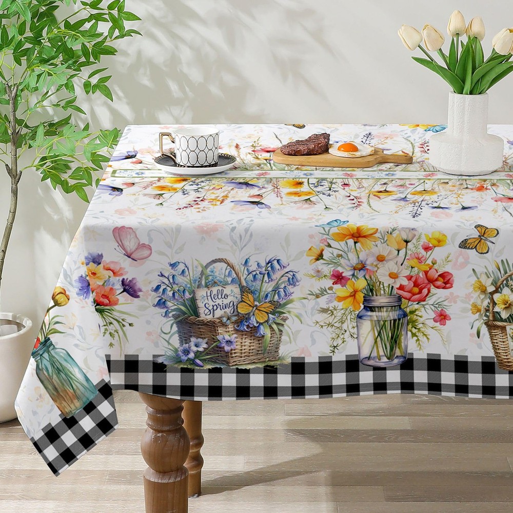 cusugbaso Spring Tablecloth 60×84 Inch 84″ x 60″ (Rectangular), Floral Vase