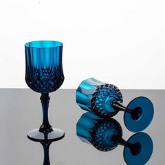 Balsa Circle Navy Blue Crystal Cut Disposable Plastic Wine 8 oz,