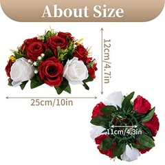 Red Fake Flowers for Wedding Centerpiece Kissing 10 Pieces Crimson Red & White
