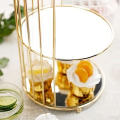 22″ Gold 3 Tier Metal Mirror Glass Hanging Bird Cage Dessert Stand Decorations