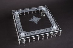 Cake Stand Crystal Square 36 Hangers 4 Adjustable Legs Laser Design 16″W 4.25″H