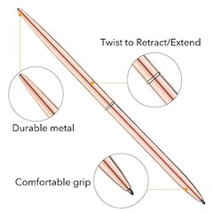 6 Pack Rose Gold Ballpoint Pens – Bulk Fancy Metallic Retractable Rose Gold 3