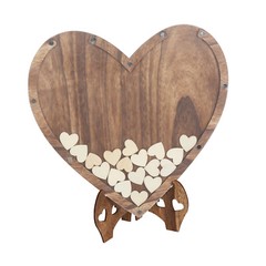 Rustic Wooden 3D Wedding Guest Book Transparent Heart Frame w/Box Party Decor