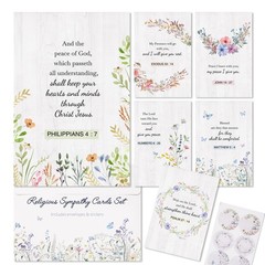 24 Pack Religious Sympathy Cards with Envelopes & Stickers – 6 Designs Waterc…