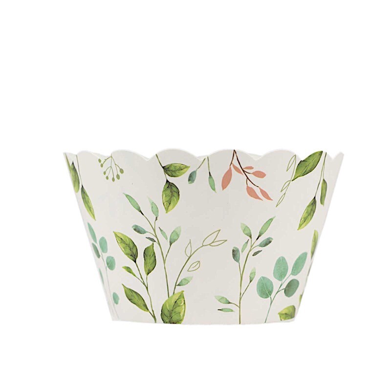25 White Green Eucalyptus Leaves Print Cupcake Liners Muffin Wrappers Events
